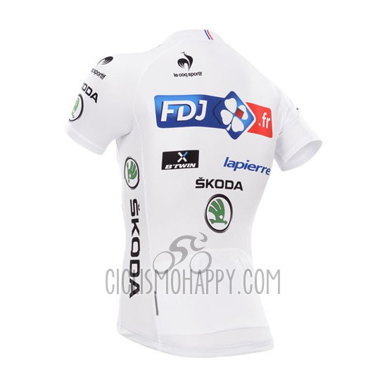 FDJ Lider Cycling Jersey Bib Short 2014 Men Short Sleeve White